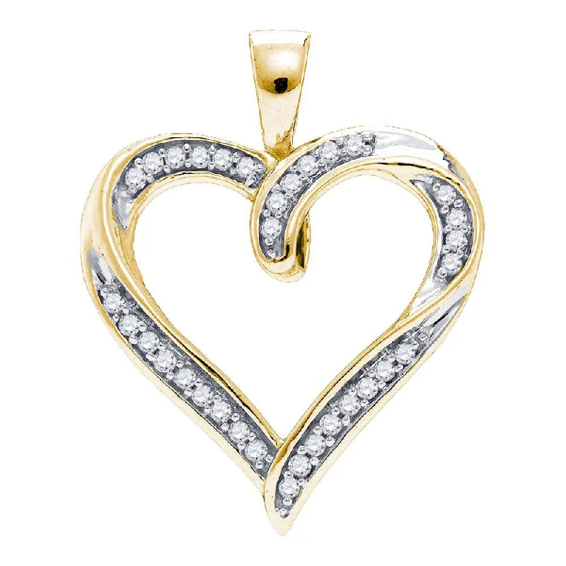 Luminous ruby necklace-10kt Yellow Gold Womens Round Diamond Heart Outline Pendant 1/10 Cttw