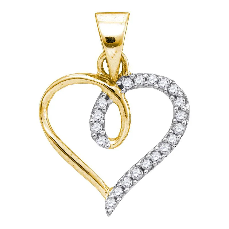 Nonagon pendant necklace-10kt Yellow Gold Womens Round Diamond Heart Pendant 1/10 Cttw