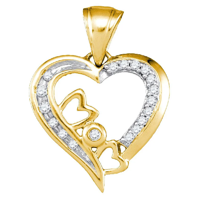 Molten gold necklace-10kt Yellow Gold Womens Round Diamond Mom Heart Pendant 1/10 Cttw