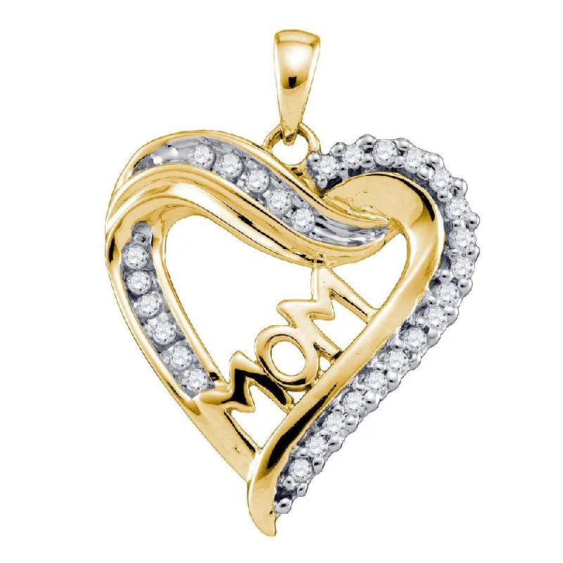 Angled design necklace-10kt Yellow Gold Womens Round Diamond Mom Mother Heart Pendant 1/5 Cttw