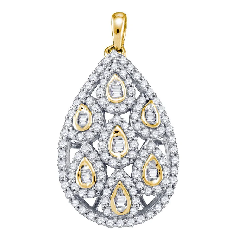 Swept design necklace-10kt Yellow Gold Womens Round Diamond Pear Teardrop Pendant 1 Cttw