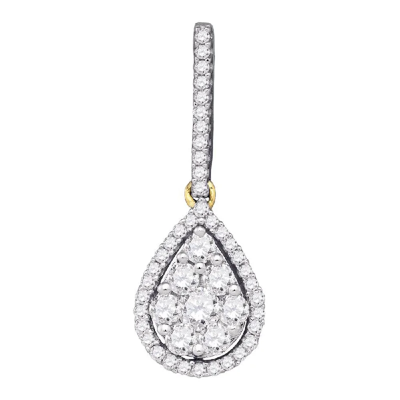 Furrowed design necklace-10kt Yellow Gold Womens Round Diamond Teardrop Cluster Pendant 3/4 Cttw