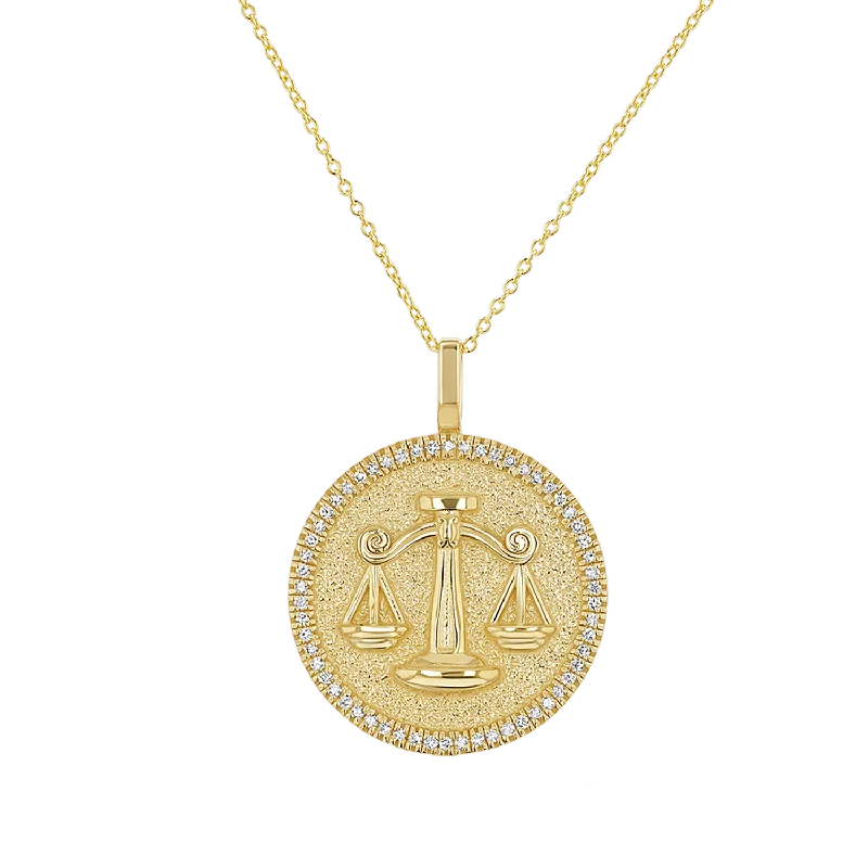 Ridge gem necklace-Diamond Zodiac Coin Medallion Necklace