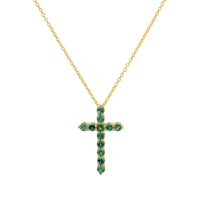 Luminous quartz necklace-Emerald Cross Necklace