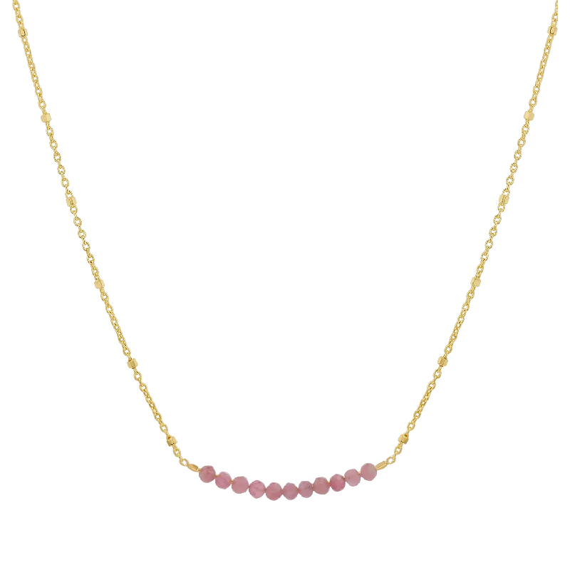 Scored chain necklace-Pink Sapphire Bead Bar Necklace