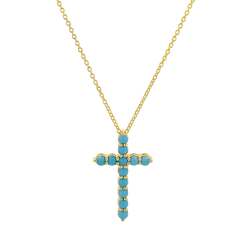 Pearlized platinum necklace-Turquoise Cross Necklace