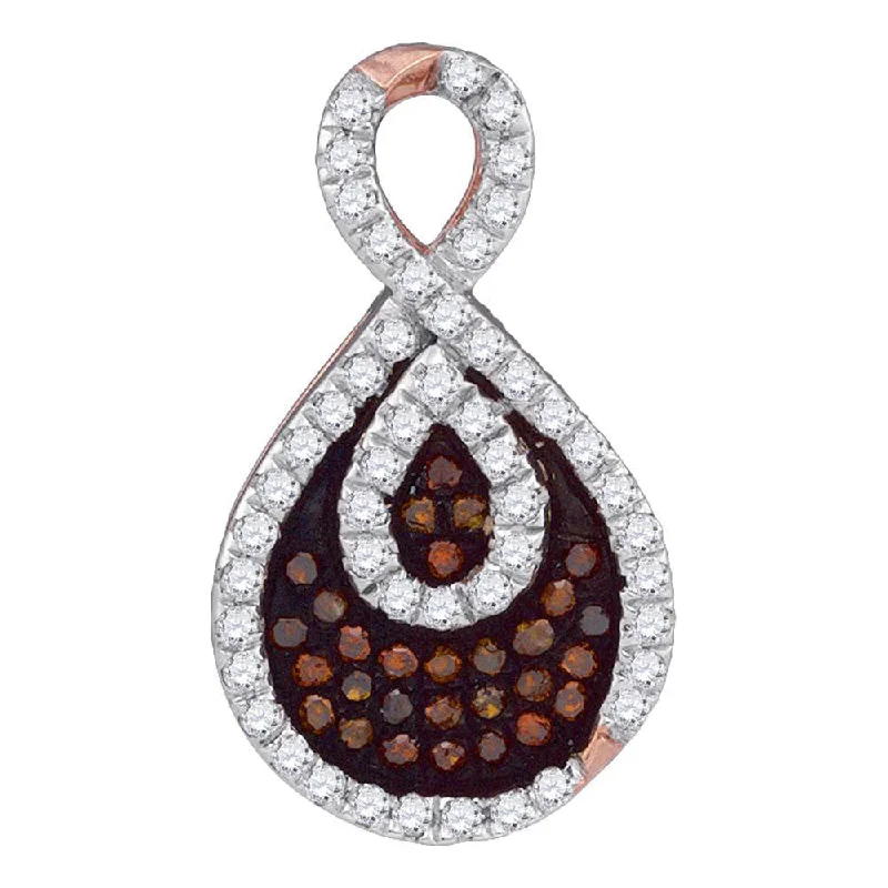 Deep hematite necklace-14kt Rose Gold Womens Round Red Color Enhanced Diamond Teardrop Pendant 1/4 Cttw