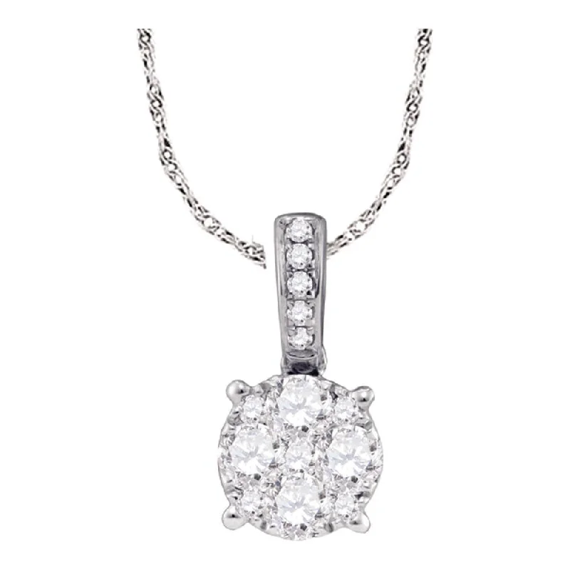 Pearlized platinum necklace-18kt White Gold Womens Round Diamond Cluster Pendant 1/4 Cttw