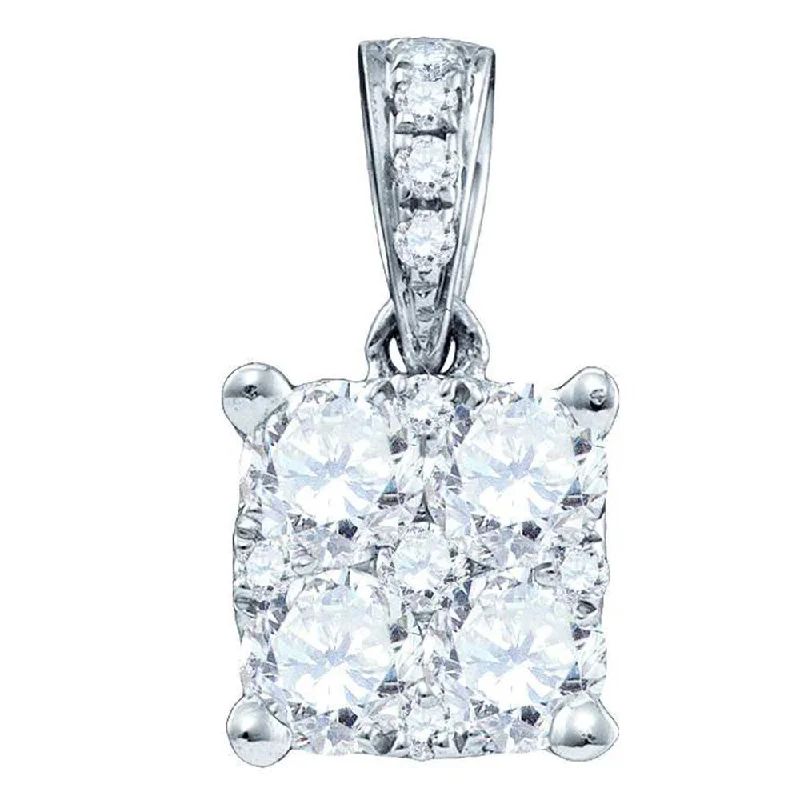 Mottled stone necklace-18kt White Gold Womens Round Diamond Square Cluster Pendant 1/6 Cttw