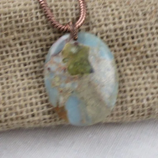 Low-set gem necklace-Aqua Snake Skin Jasper Pendant Necklace