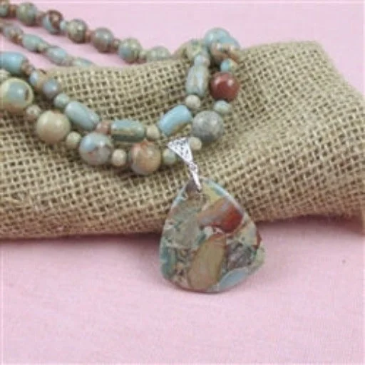 Rounded gem necklace-Aqua Snake Skin Jasper Gemstone Pendant Necklace