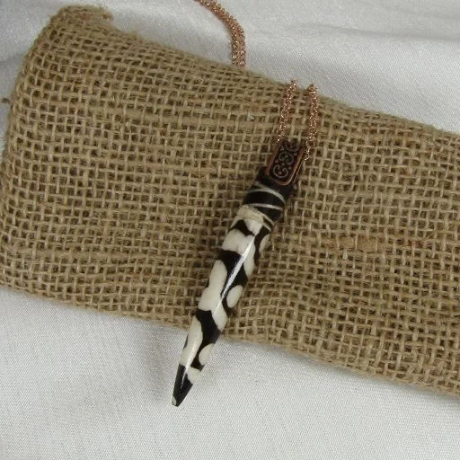 Corded texture necklace-Long Big Bold  African Batik Bone Pendant Necklace Copper Chain