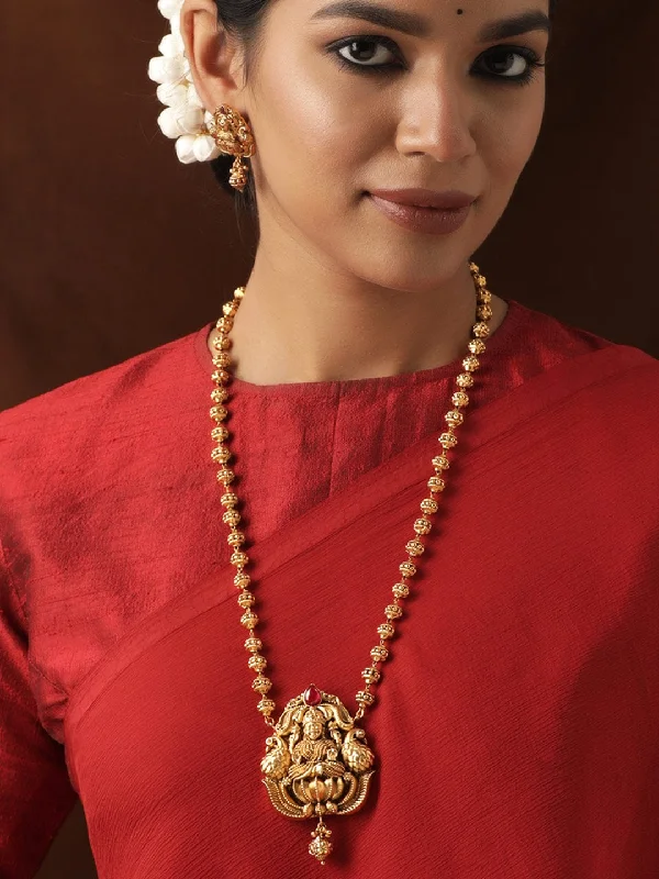 Hovering diamond necklace-Rubans 22K Gold plated exquisite Handcrafted temple necklace set