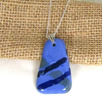 Sleek cobalt necklace-Blue oblong Fair Trade Pendant on Silver Chain