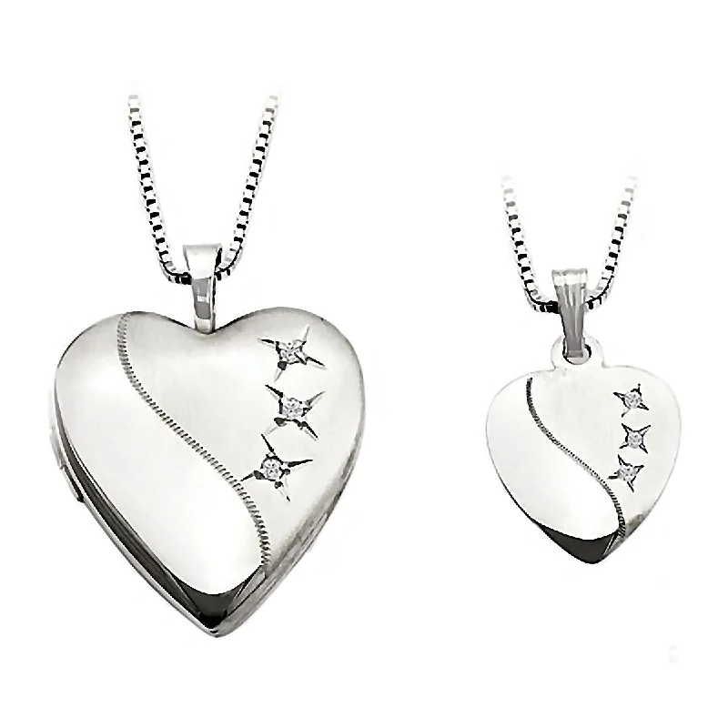 Channel-edge necklace-3 Stone Just Like Mommy Genuine Diamond Silver Locket and Pendant Necklace Set