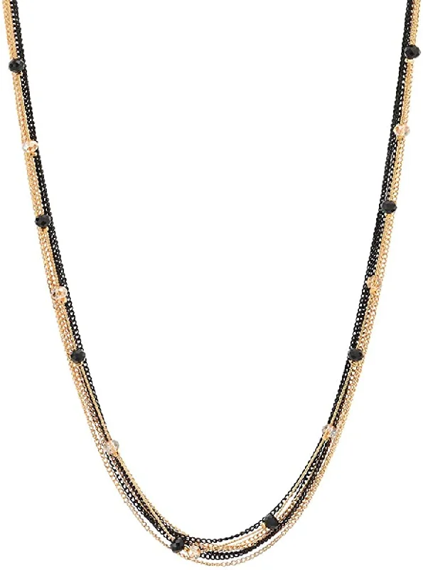 Clasped stone necklace-Black Gold Multi-Strand Long Chains Statement Necklace with Crystal Beads Charms Pendant, Dress Prom