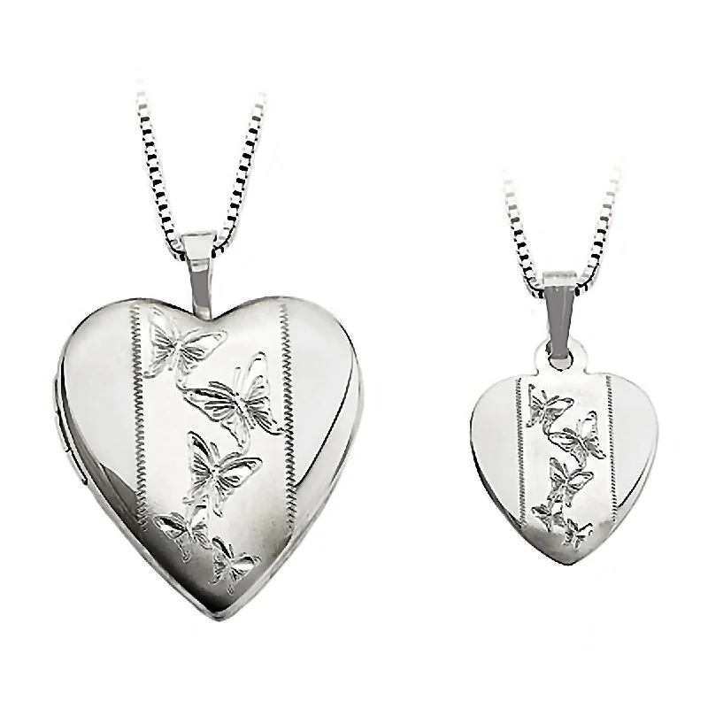 Molten silver necklace-Butterfly Just Like Mommy 925 Sterling Silver Locket and Pendant Necklace Set