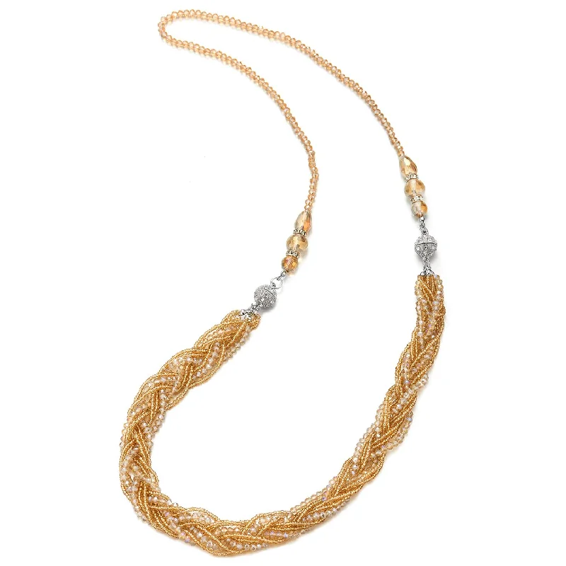 Pearlized platinum necklace-Champagne Gold Necklace Crystal Bead Chains Rhinestone Magnetic Clasp Detachable Two Collar Necklace