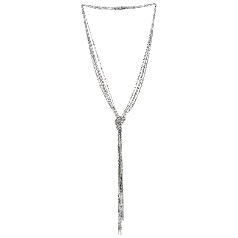 Kite pendant necklace-Chic Silver Lariat Necklace Tassel Pendant with Rhinestones, Multi-strand Long Chains Y-Shape