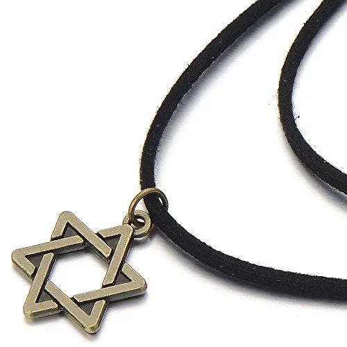 Latched necklace-Ladies Black Choker Necklace with Star of David Charm Pendant