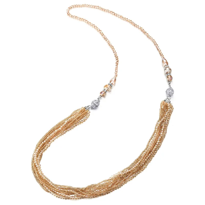 Bold agate necklace-Necklace Multi-Strand Champagne Gold Crystal Bead Chain Magnetic Clasp Detachable Two Collar Necklace