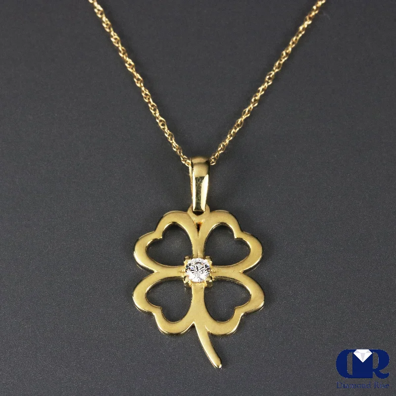 Infinite weave necklace-Diamond 14K Gold Floral Charm Pendant Necklace With 16" Chain