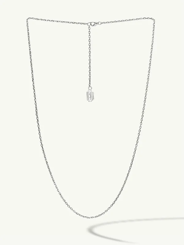 Angled design necklace-Diamond Cut Cable Chain Necklace In 18K White Gold, 1.5mm