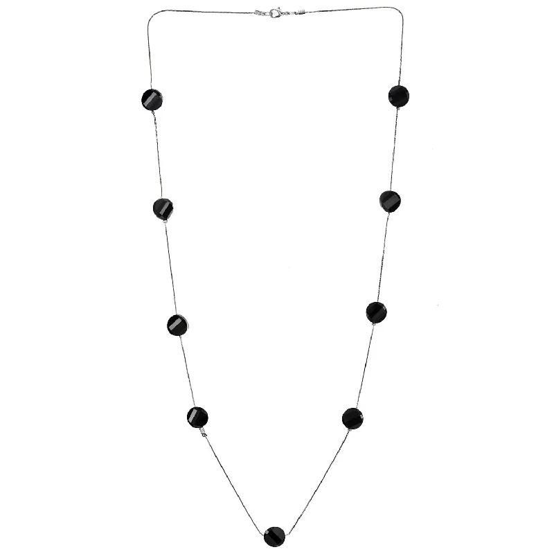 Hand-scored necklace-Elegant Long Chain Statement Necklace with Black Faceted Irregular Crystal Beads Charms Pendant