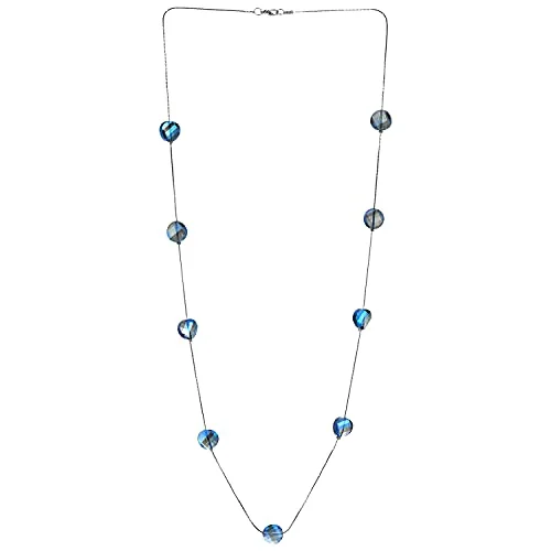 Raised stone necklace-Elegant Long Chain Statement Necklace with Blue Faceted Irregular Crystal Beads Charms Pendant Dress