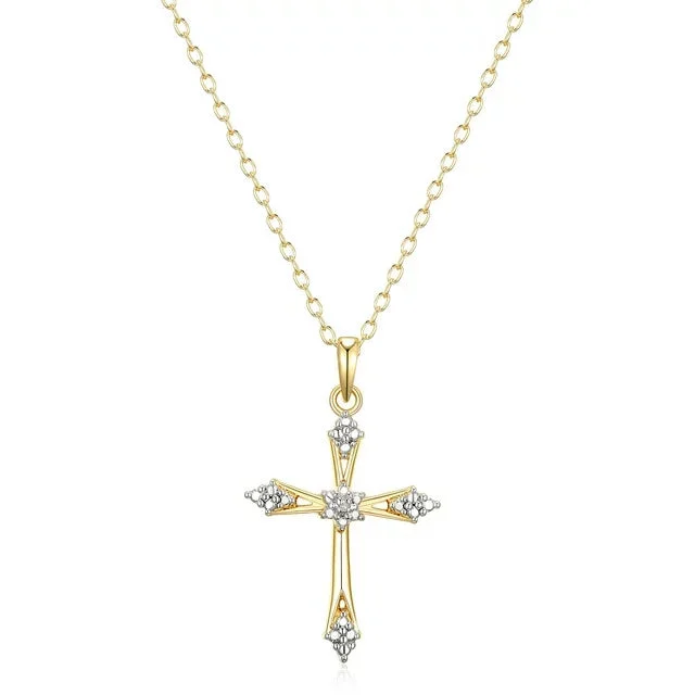 Single pearl necklace-Forever Facets Fine Silver Plated Silver Tone Classic Cross Diamond Accent Pendant Necklace, 18"