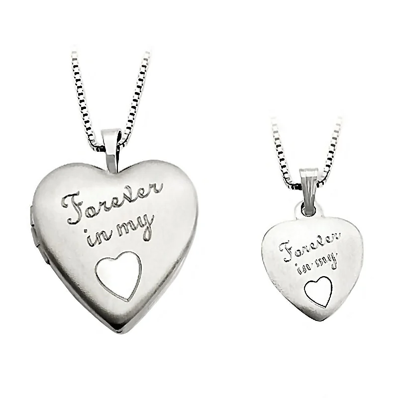 Wire-bend necklace-Forever in my Heart Just Like Mommy 925 Silver Locket and Pendant Necklace Set