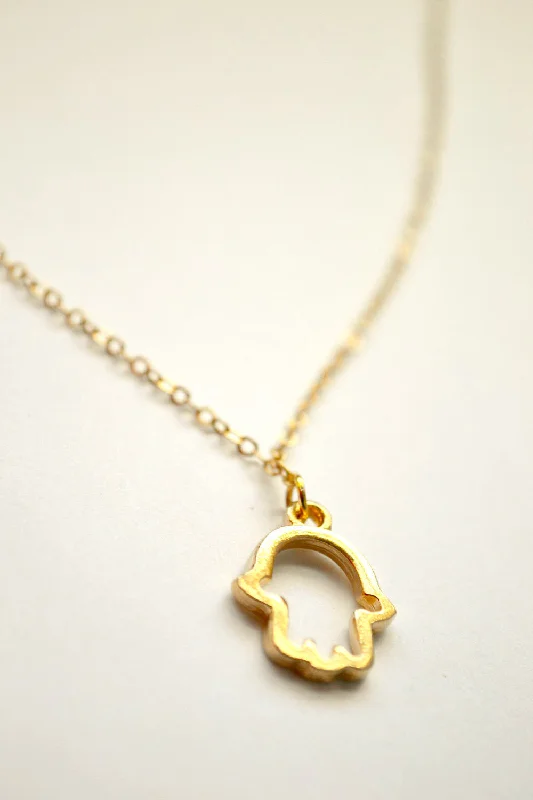 Mottled stone necklace-Gold plated Hamsa necklace, link chain, gift wrapped