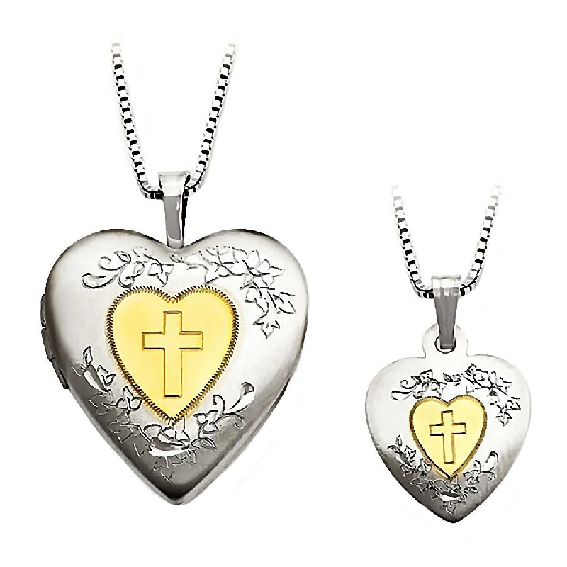 Classic topaz necklace-Gold-Plated Cross Just Like Mommy 925 Silver Locket and Pendant Necklace Set