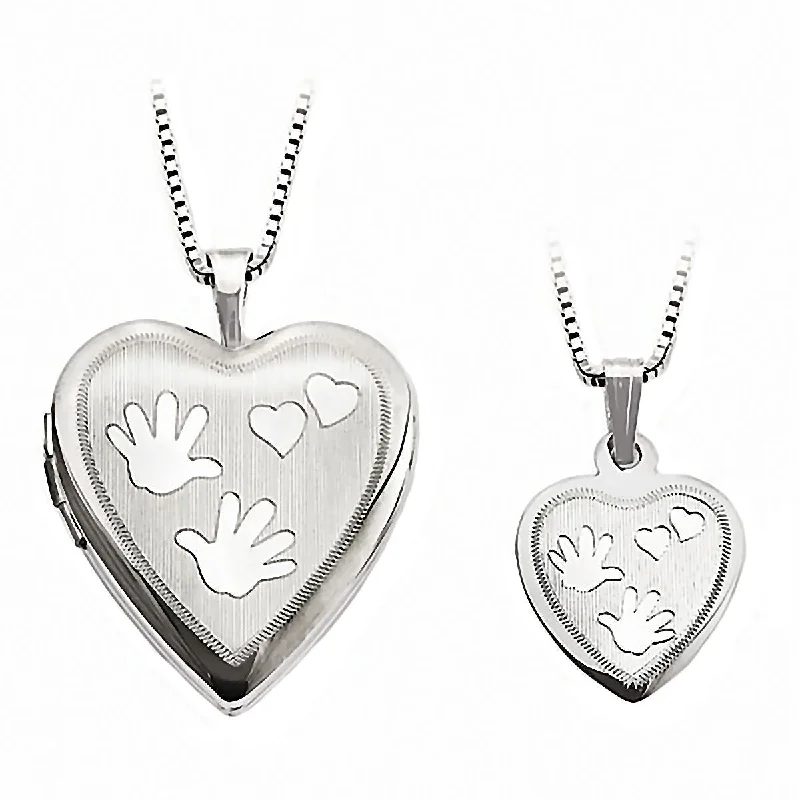 Kite pendant necklace-Hand Print Just Like Mommy 925 Silver Heart Locket and Pendant Necklace Set