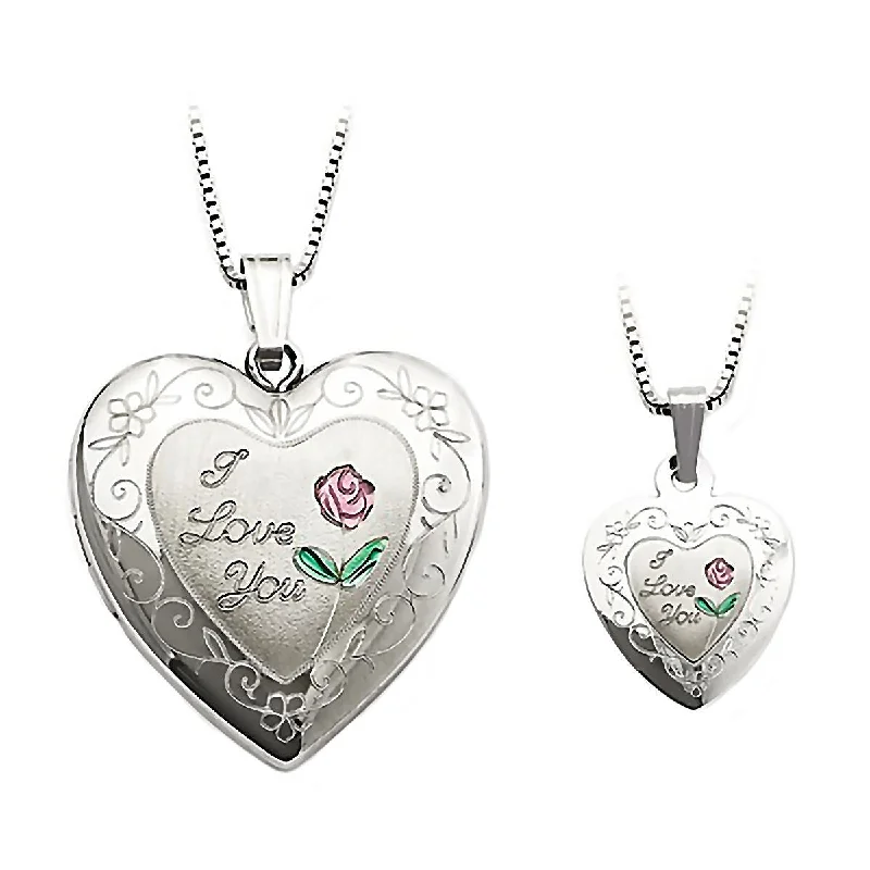 Scored edge necklace-"I Love You" Just Like Mommy 925 Silver Locket and Pendant Necklace Set