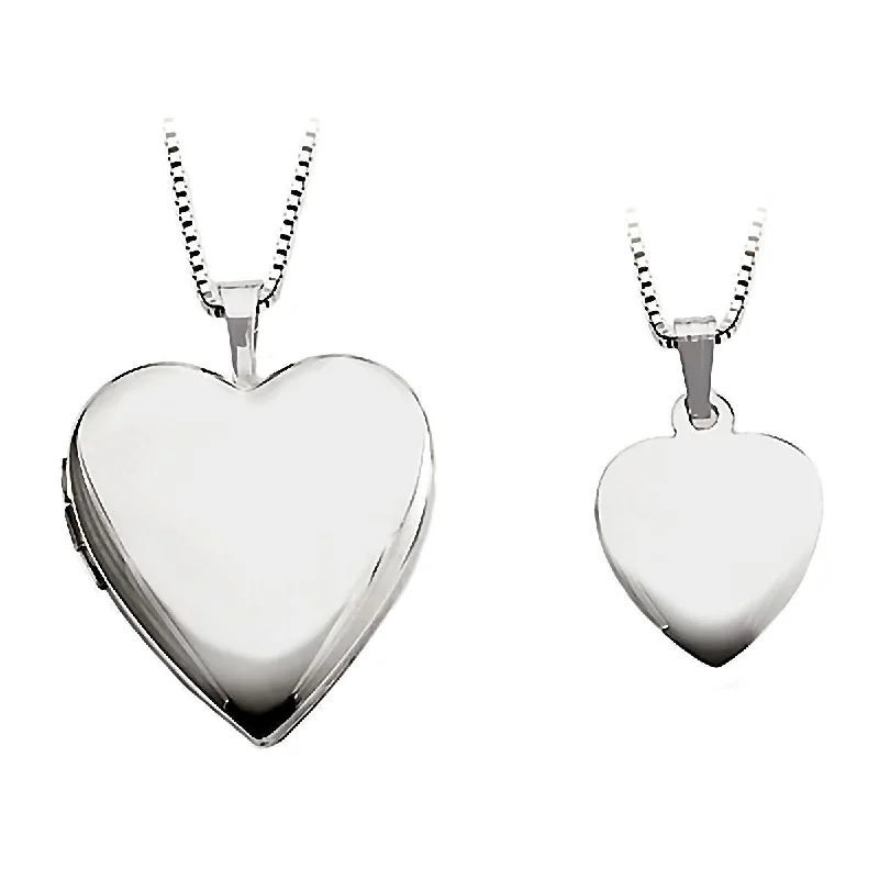 Bold moonstone necklace-Plain Just Like Mommy 925 Silver Heart Locket and Pendant Necklace Set