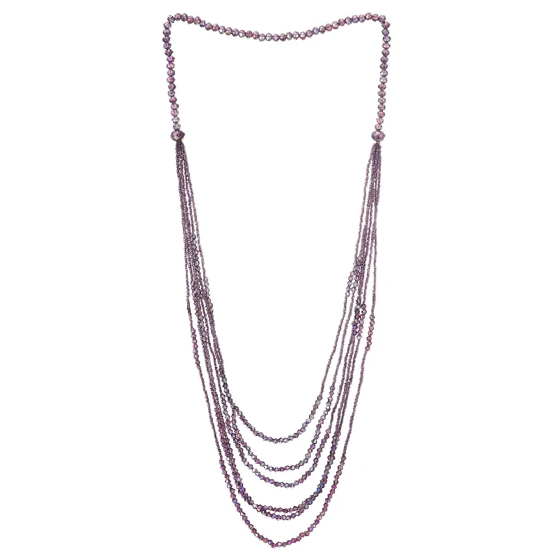 Faded silver necklace-Purple Violet Long Statement Necklace Multi-Strand Waterfall Chains with Crystal Beads Charms Pendant