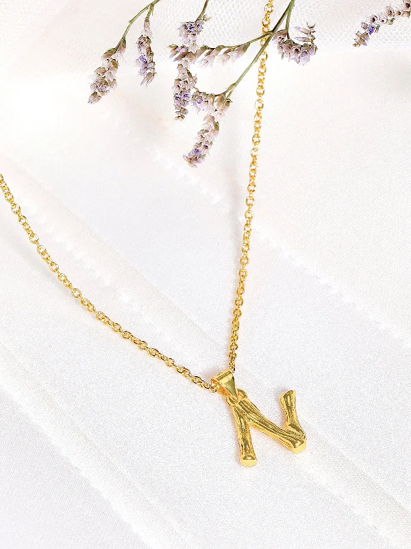 Sleek cobalt necklace-TOKYO TALKIES X Rubans Gold Plated Alphabet "N" Necklace