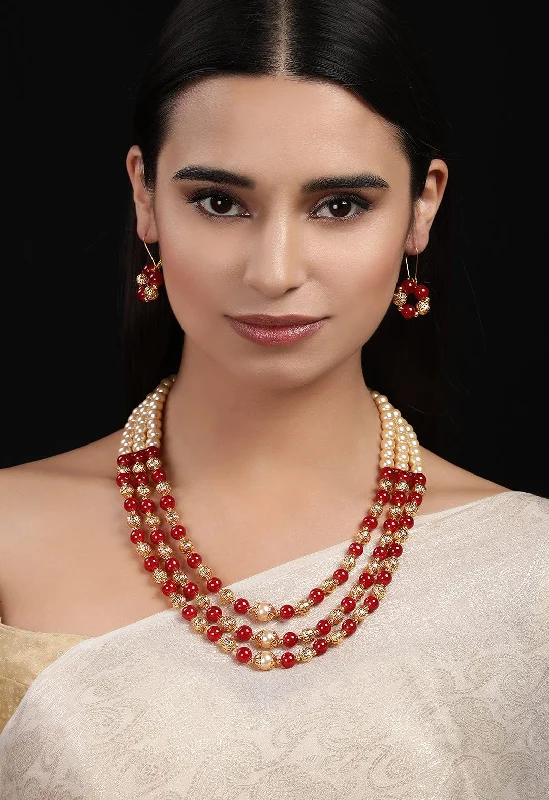 Channel-edge necklace-Rubans Gold Toned Multilayered Necklace Set