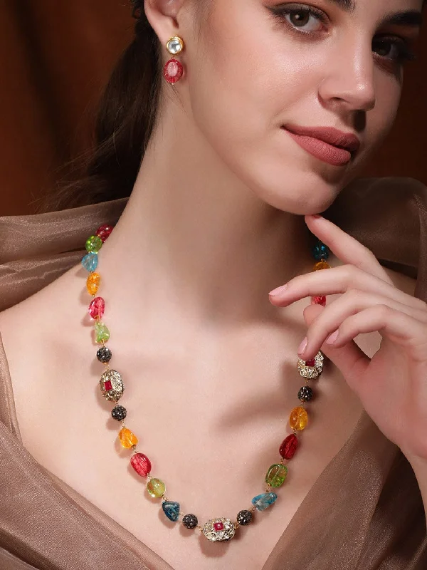 Molten silver necklace-Rubans Kaleidoscope Enchantment Multi-Color Beaded Kundan Necklace Set