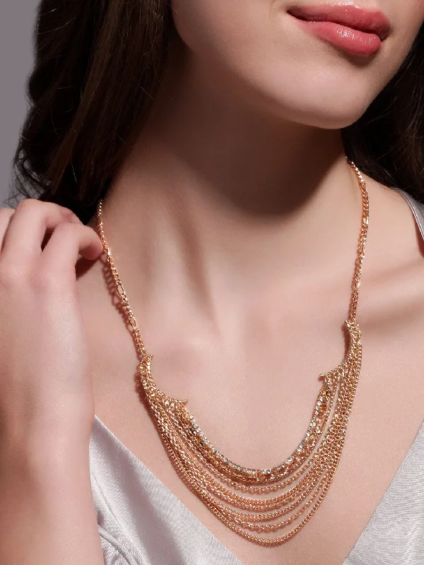 Ripple-wave necklace-Rubans Voguish 18K Gold plated Multilayered Necklace