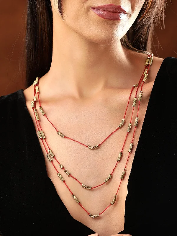 Nested gem necklace-Rubans Voguish Antique Polished Red Multi layered necklace.