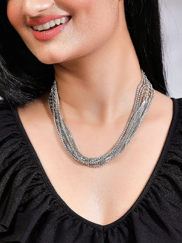 Glossy hematite necklace-Rubans Voguish Zircon Studded Handcrafted Multi Layered Necklace