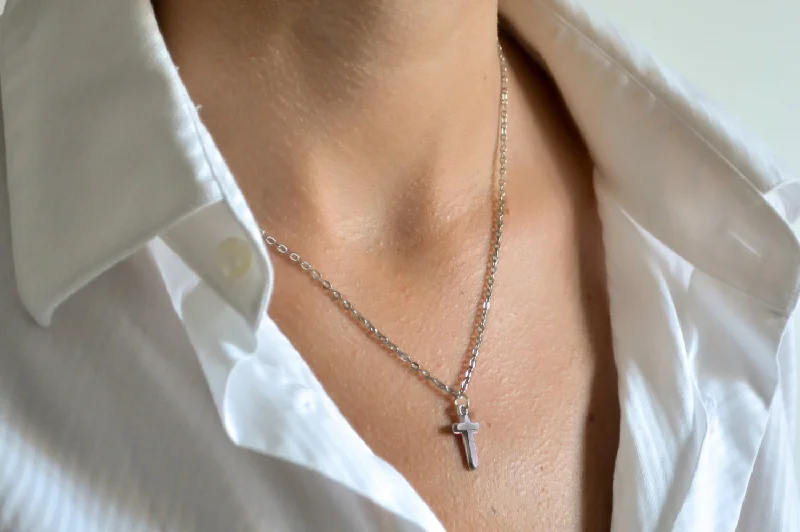 Classic citrine necklace-Silver chain cross necklace for women, christian jewelry, gift for her