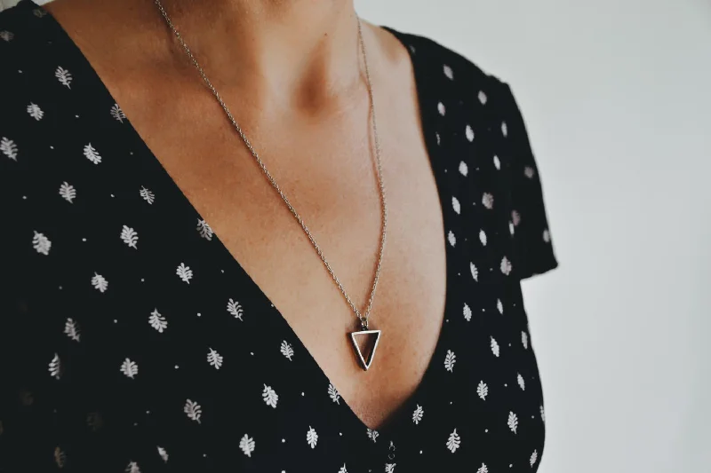 Bold agate necklace-Silver triangle necklace for women, stainless steel chain necklace