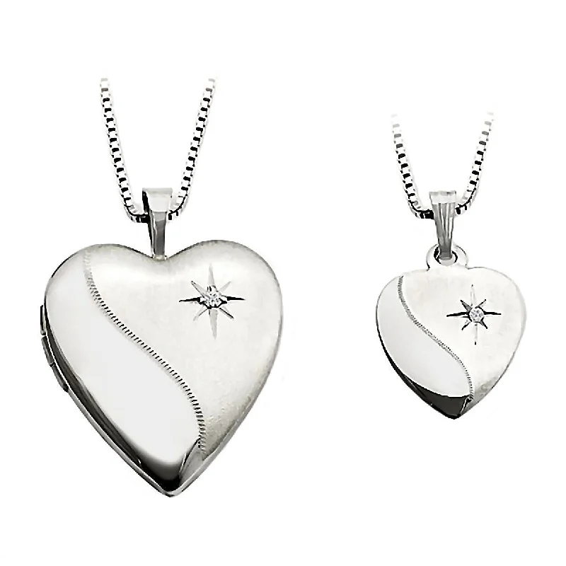 Flowing wave necklace-Star Just Like Mommy Genuine Diamond 925 Silver Locket and Pendant Necklace Set