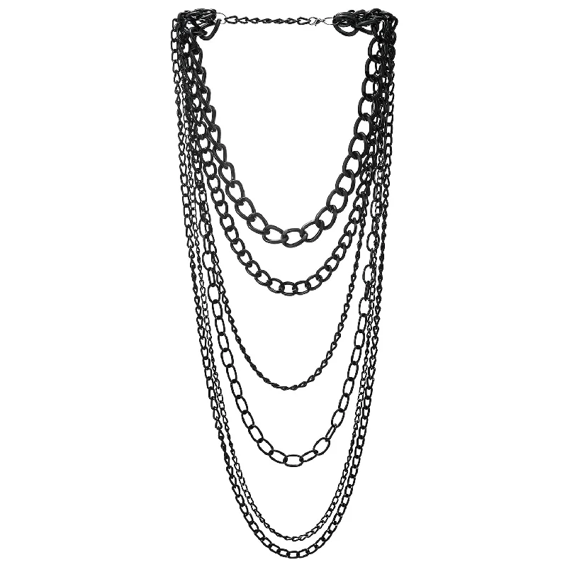 Raindrop necklace-Statement Necklace Waterfall Multi-Strand Curb Link Rolo Chains, Punk Rock Cool, Light Weight