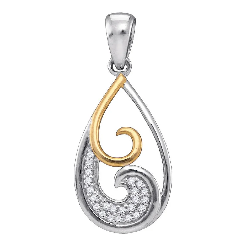 Clean-cut necklace-Sterling Silver Womens Round Diamond 2-stone Teardrop Pendant 1/20 Cttw