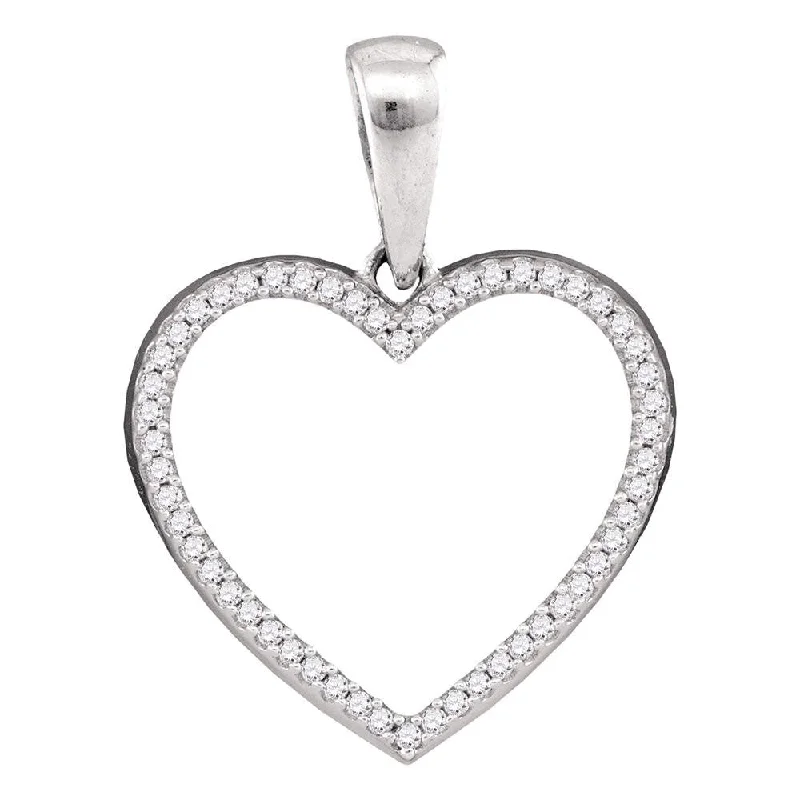 Molten gold necklace-Sterling Silver Womens Round Diamond Heart Outline Pendant 1/6 Cttw