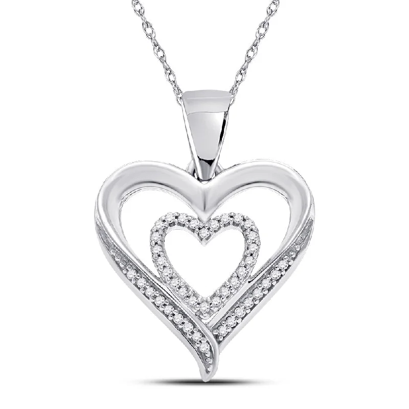 Raindrop necklace-Sterling Silver Womens Round Diamond Heart Pendant 1/10 Cttw